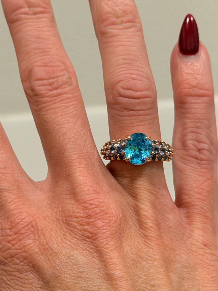 Bomb Party Nwot! Blue Gemstone Gold Band Ring Sz 6.5